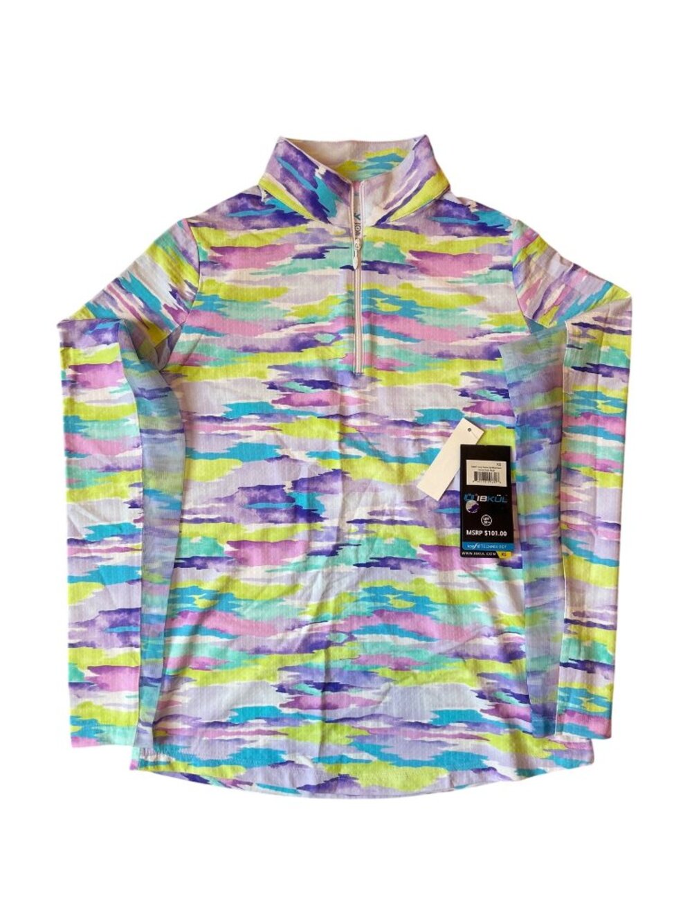 IBKÜL Womens Long Sleeve Zip Mock Neck Top Jessie Plum Multi XS UPF 50+ Cool Fee - Picture 1 of 14